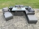image 1 of Fimous Outdoor Sofa Rattan Garden Furniture Set Patio Gas Fire Pit Dining Table and Reclining Chair set with 2 Side Tables 2 Big Footstool Dark Grey Mixed