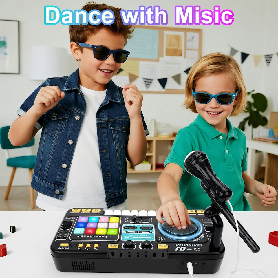 image 1 of Kids DJ Music Mixer Table Set – Interactive Musical Toy with Microphone, Disco Lights & 100+ Sounds