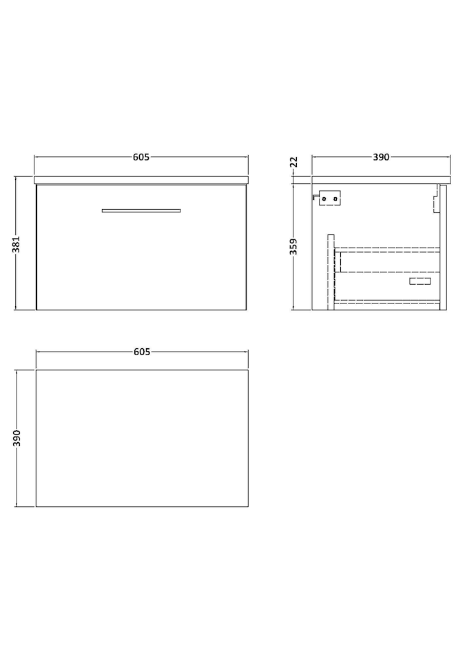 image 1 of Balterley Level Wall Hung 1 Drawer Vanity Unit with Laminate Worktop for Compact Natural-Wood Bathroom Storage | Brown | Grey Vicenza Oak