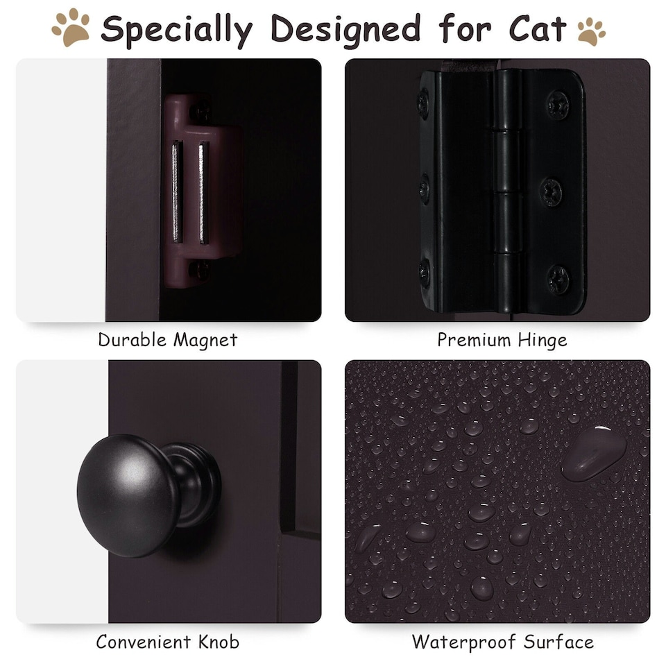image 1 of COSTWAY 2-Tier Cat House Litter Box Enclosure Storage Cabinet Brown