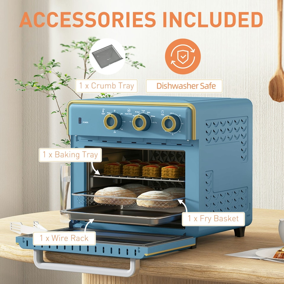 image 1 of HOMCOM 20L Mini Oven with Adjustable Temperature, 60 Min Time 1400W, Blue