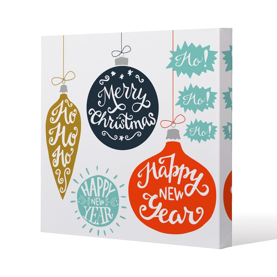 Vintage christmas baubles with merry christmas (canvas) / 77 x 77 x 4cm | Multi