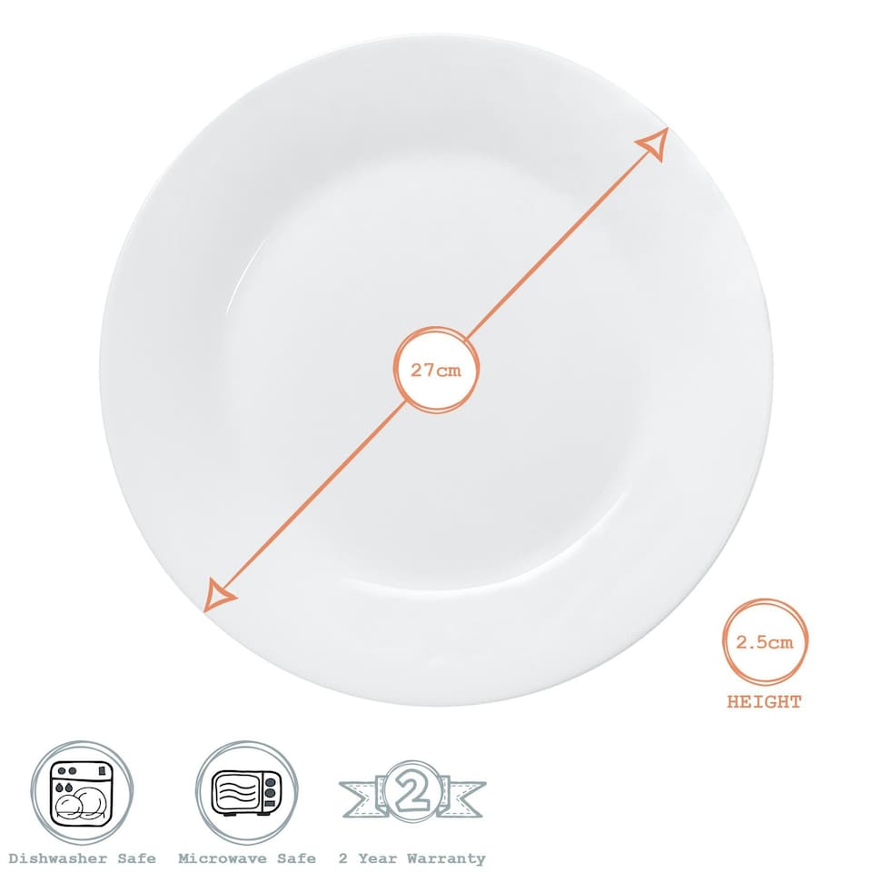 image 1 of Argon Tableware 6x Classic White Dinner Plates - 27cm - Dining Plate Dinner Plate Serving Plate Microwave & Dishwasher Safe Plates White