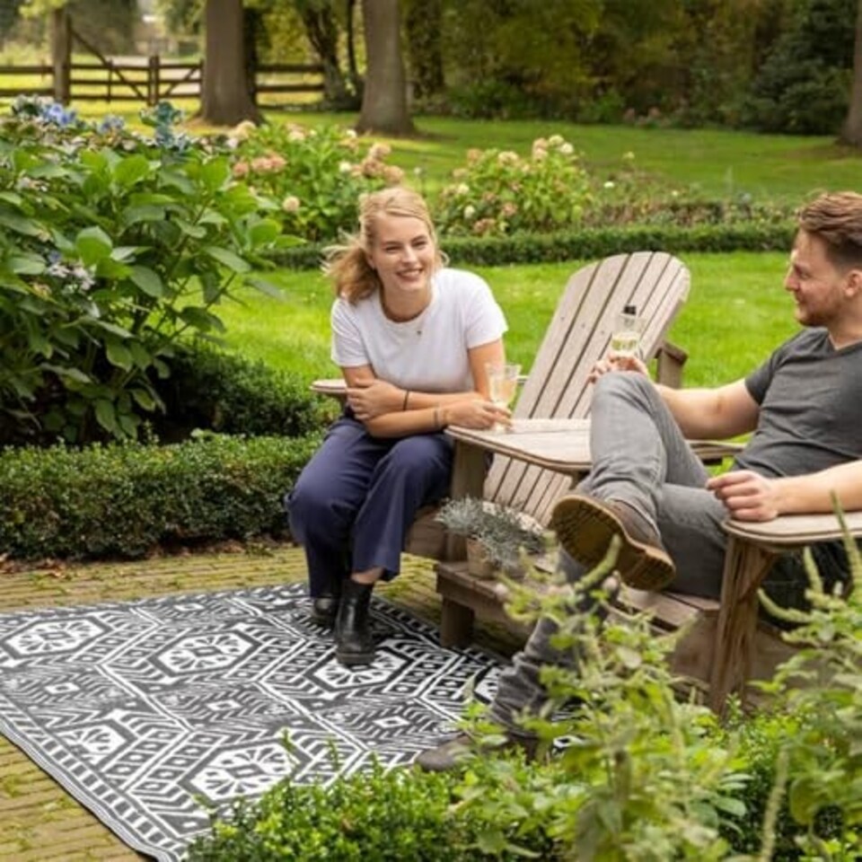image 1 of Small Outdoor Carpet Diamond B/W Multi