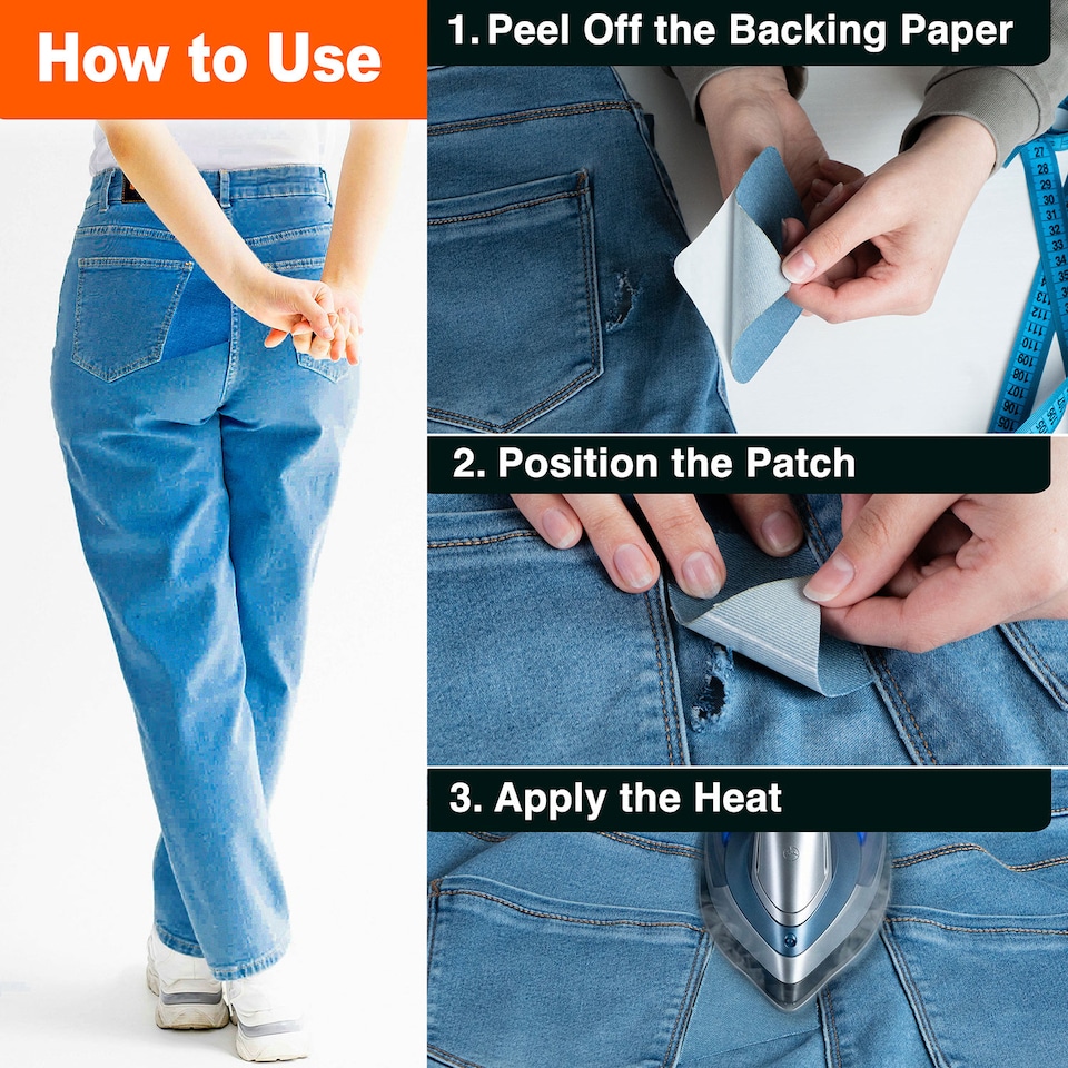 image 1 of Iron-On Denim Repair Patches for Jeans (10 Pack) - 100% Cotton Heavy Duty, Wash-Proof