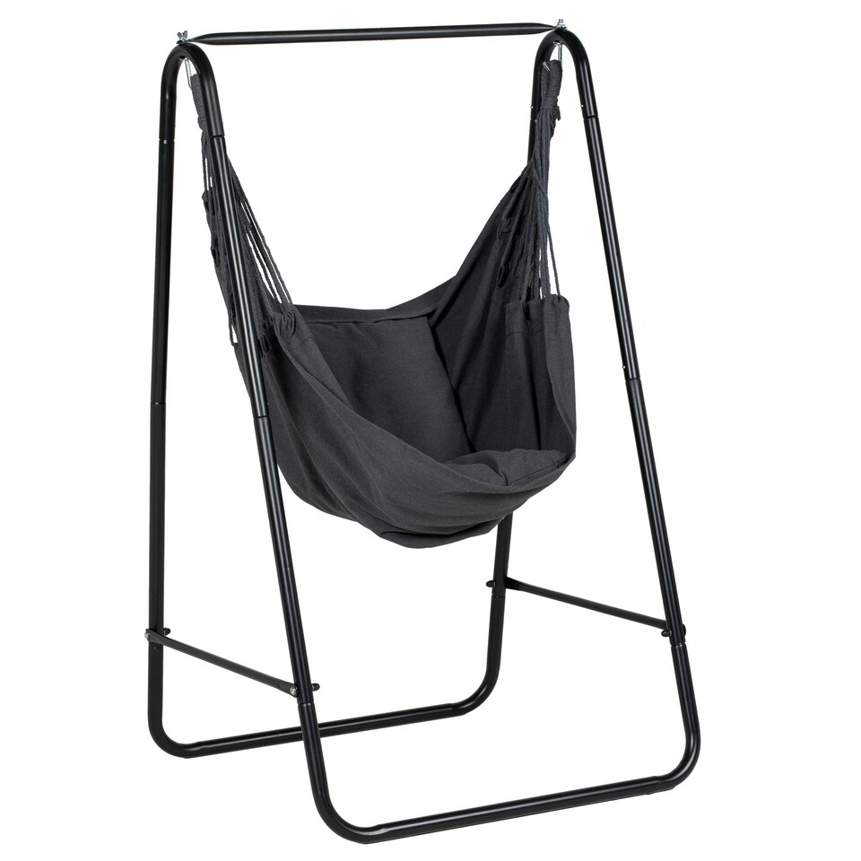 image 1 of Outsunny Hammock Chair w/ Stand, Hanging Chair w/ Cushion, Armrest Grey