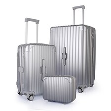 3 Piece Luggage Set with Vanity Case, Carry-On & Large Suitcase | Silver | Silver