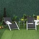 image 2 of Outsunny 3 Pieces Sun Lounger Chair Set, Metal Frame Outdoor Garden Recliner Chairs with Glass-Top Side Table and Armrests for Patio, Black