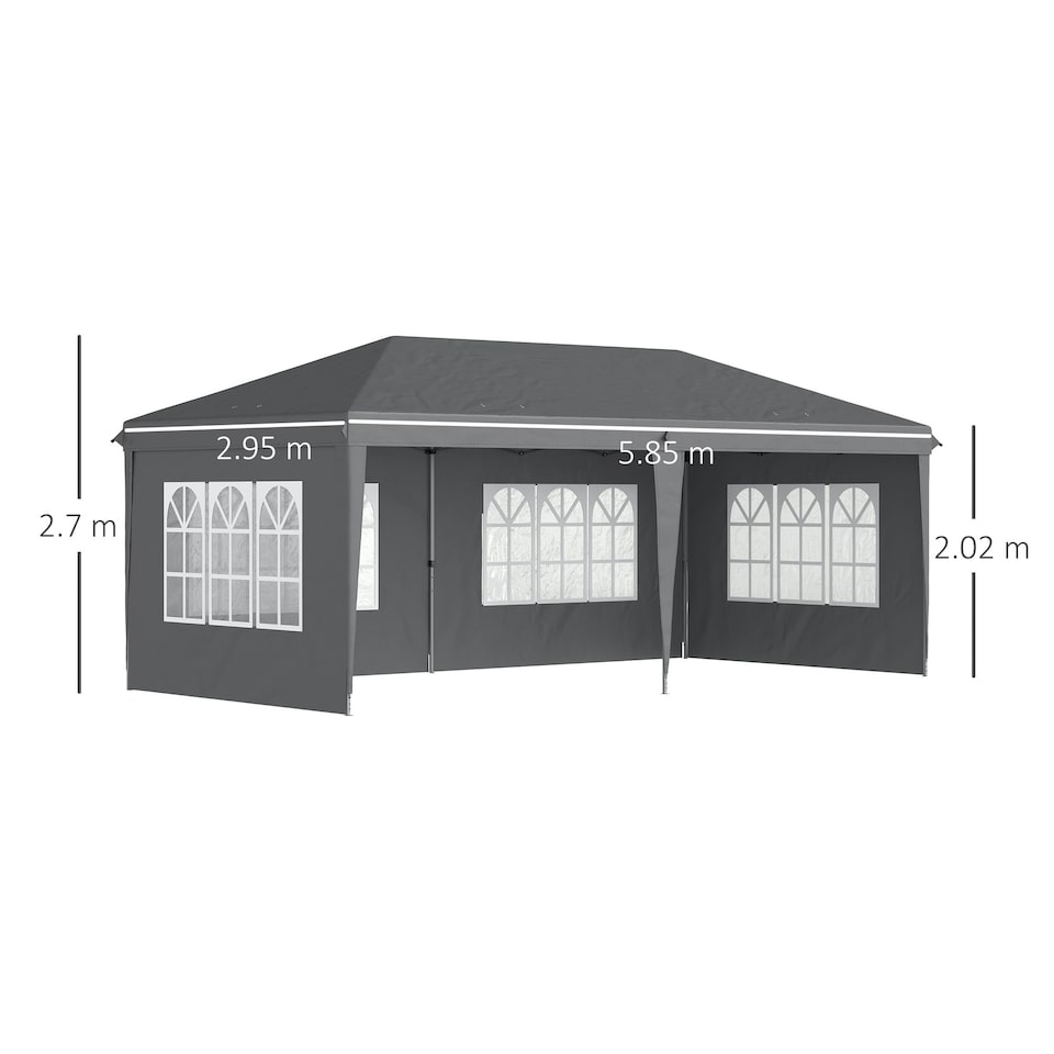 image 1 of Outsunny 3 x 6m Heavy Duty Gazebo Marquee Party Tent with Storage Bag Grey | Grey | Grey | 585 cm x 295 cm x 270 cm | 1