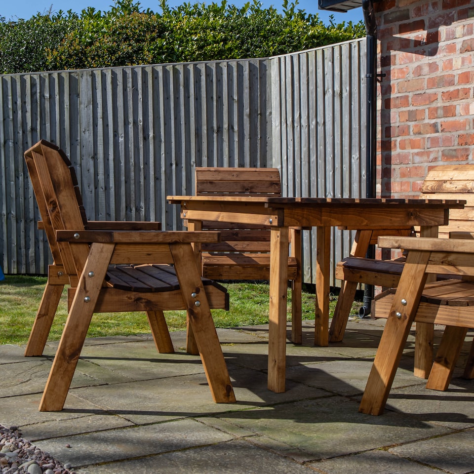 image 1 of Hand Made 6 Seater Chunky Rustic Wooden Garden Furniture Table and Chairs Set