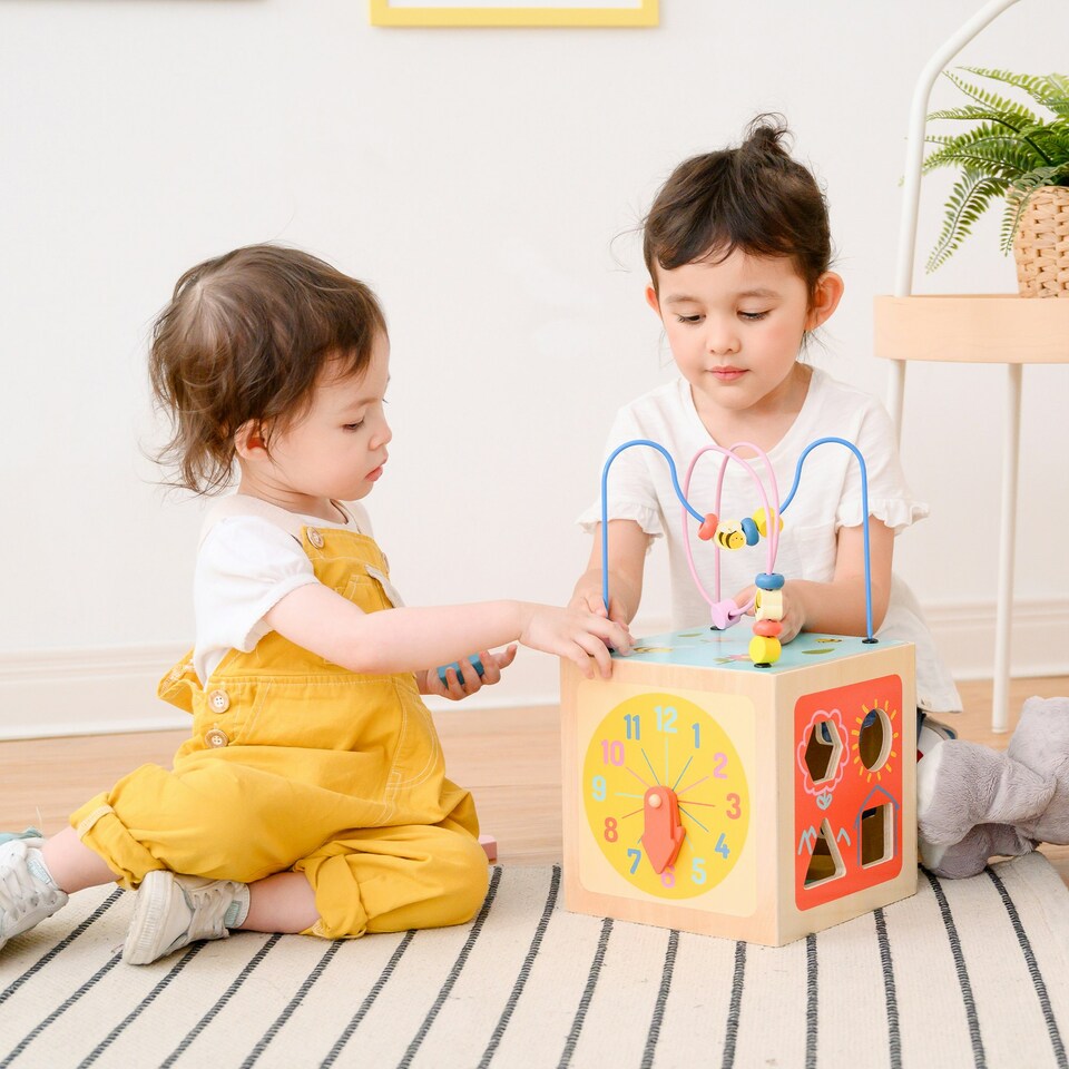 image 1 of Teamson Kids Preschool Play Lab 4-in-1 Large Wooden Activity Cube, Multi