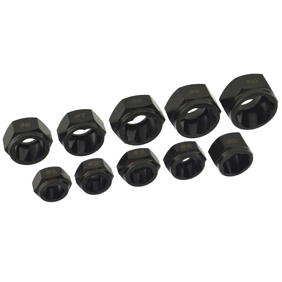 image 1 of 10pc Nut Style Bolt Twist Socket / Wheel Lock Nut Remover / Extractor Set AT027