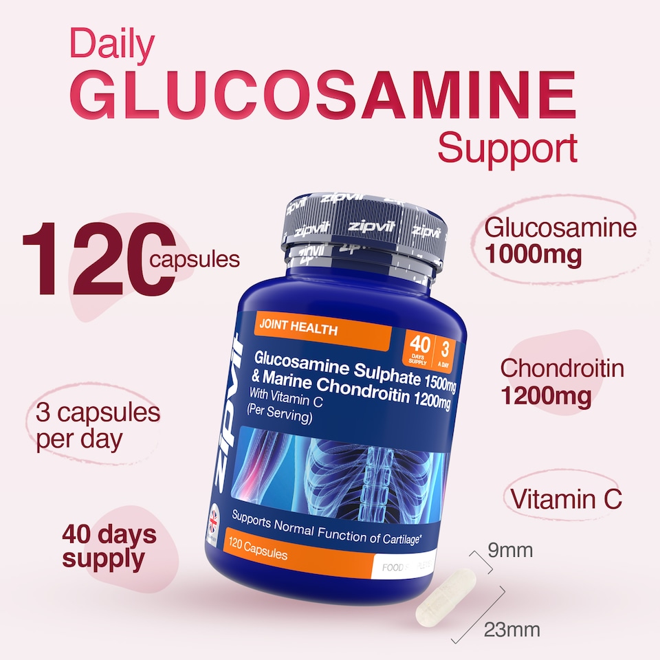 image 1 of Zipvit Glucosamine 1500mg & Marine Chondroitin 1200mg with Vitamin C, Joint & Cartilage Support, 120 Capsules