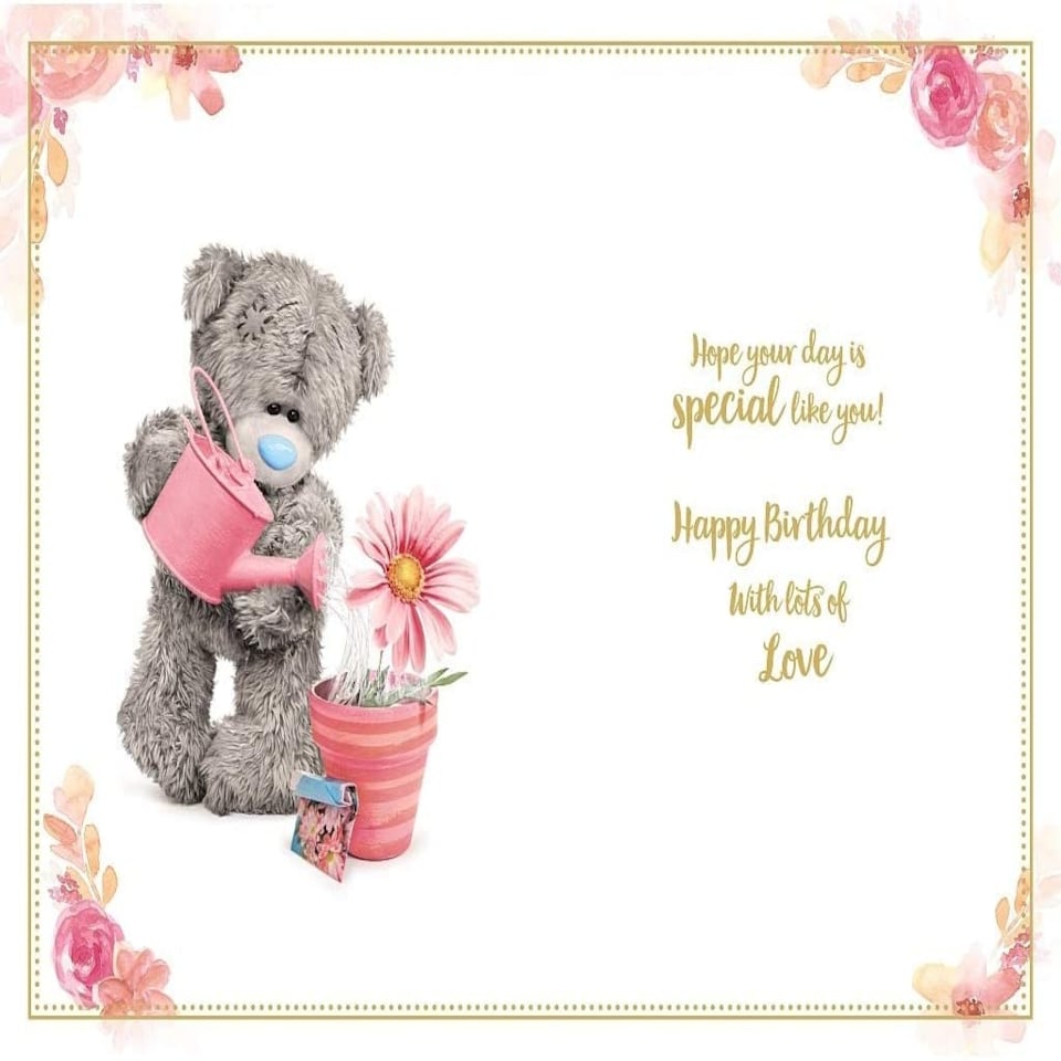 image 1 of Niece Photo Finish Birthday Card with Bear Watering Plant