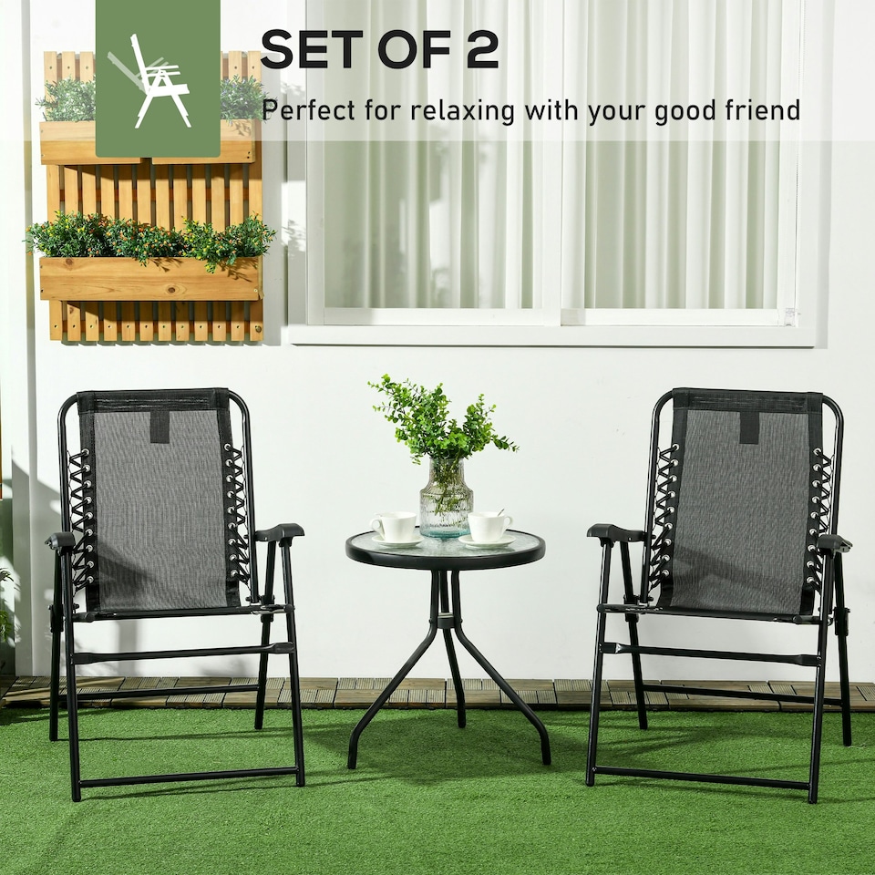 image 1 of Outsunny 2Pcs Outdoor Patio Chairs, Portable Garden Loungers Black