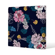 Pink Flowers on Navy (Canvas Print) 77 x 77 x 4cm