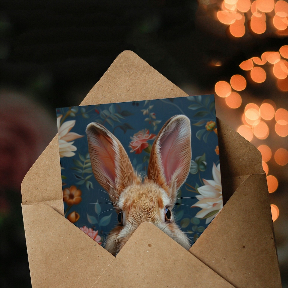 image 1 of Cute Bunny Floral Pattern Design Woman Rabbit Her Birthday Card