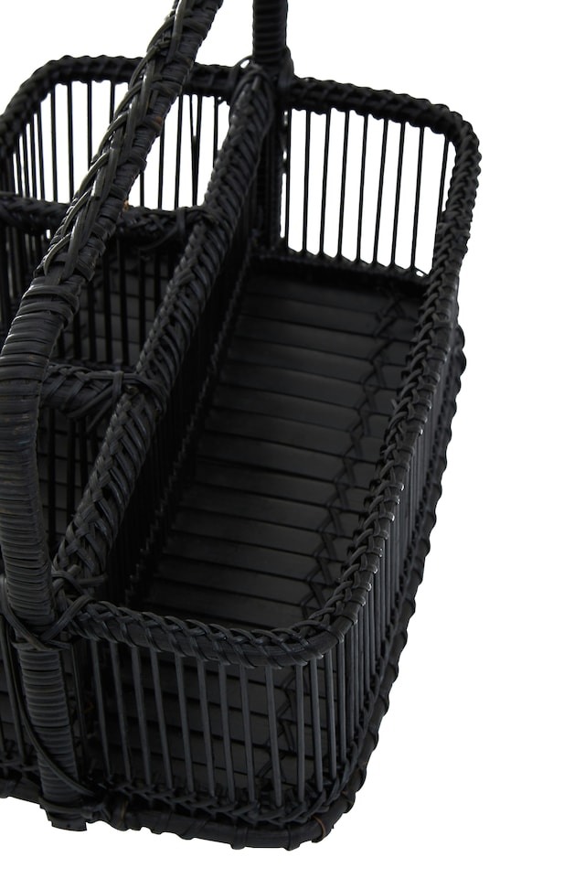 image 1 of Rustc Black Rattan And Bamboo Caddy Basket | Black