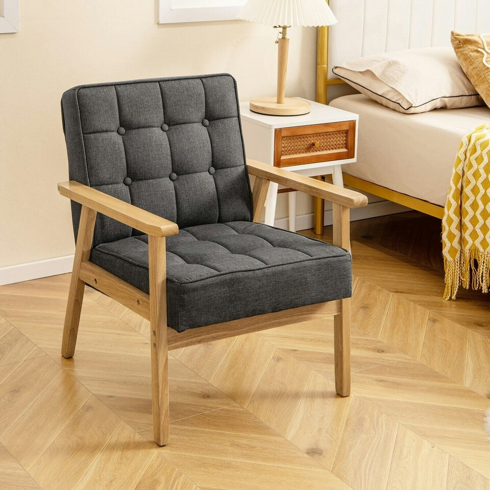 image 1 of COSTWAY Upholstered Accent Sofa Chair Armchair Grey Grey