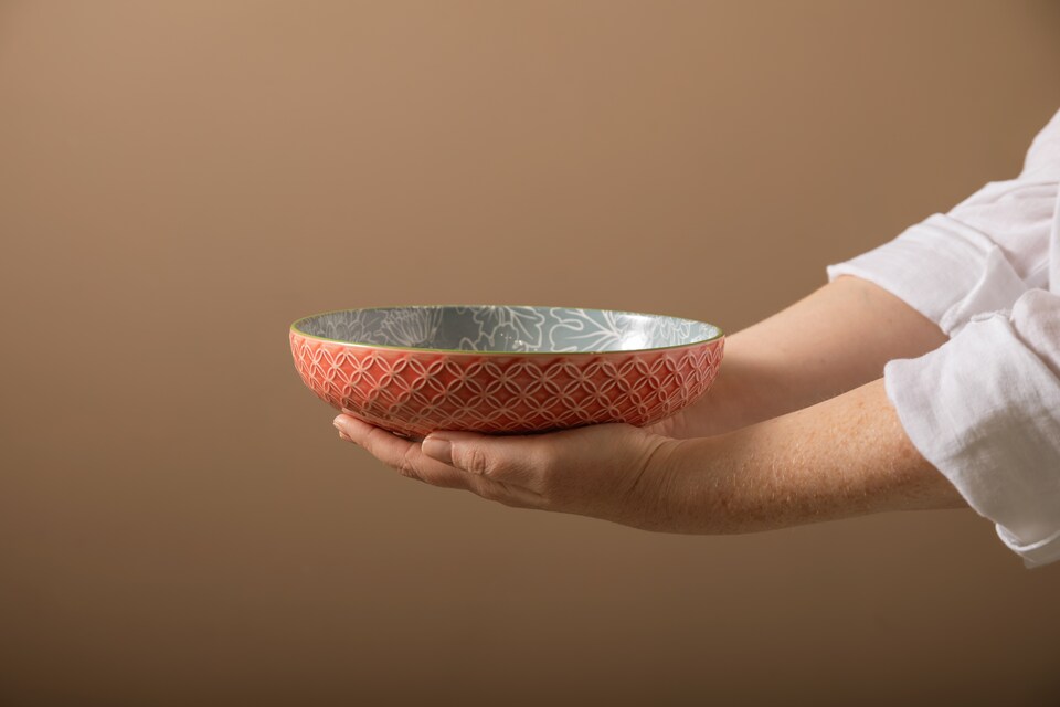 image 1 of Mikasa Set of 4 Grey Floral Stoneware Pasta Bowls
