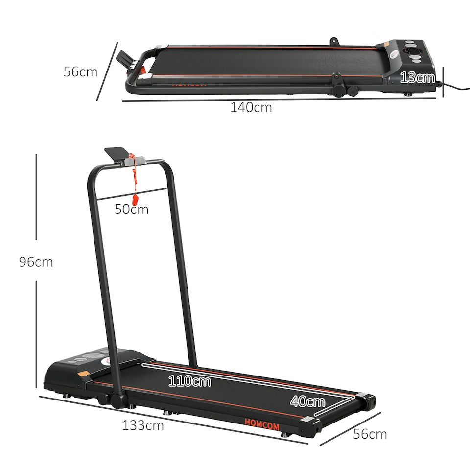 image 1 of HOMCOM Foldable Walking Treadmill with LED Display, Red