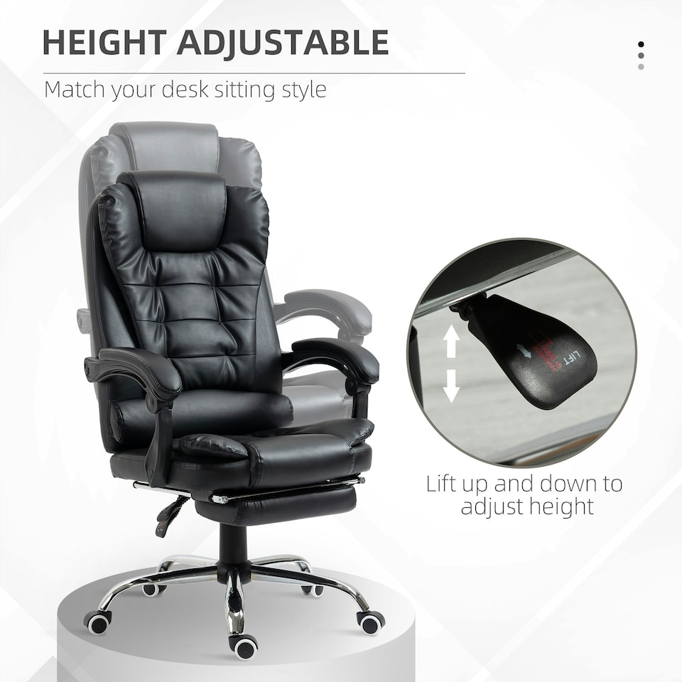 image 1 of HOMCOM Executive Office Chair PU Leather Swivel Chair with Footrest Black