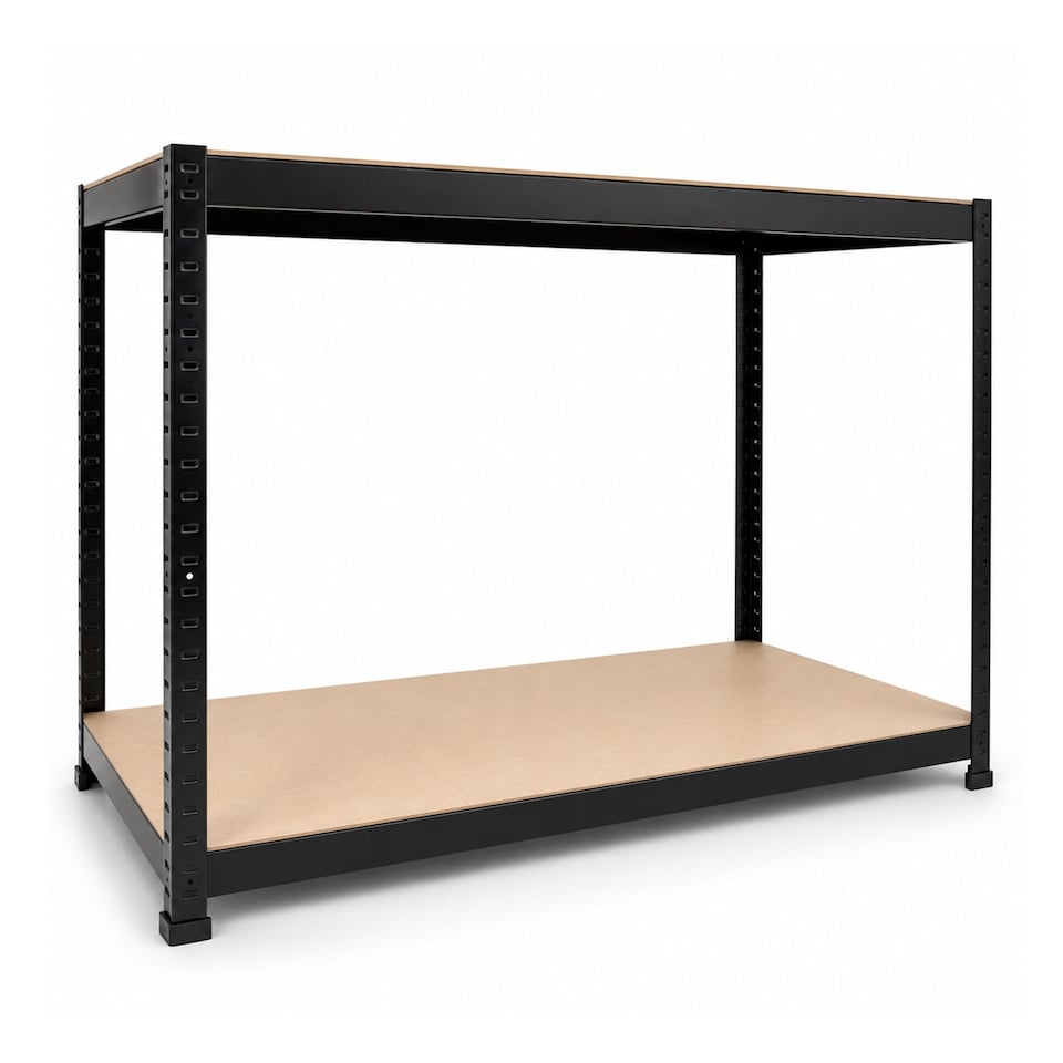 image 1 of Industrial Heavy Duty Steel Workbench Table Shelving Garage Shed | Black