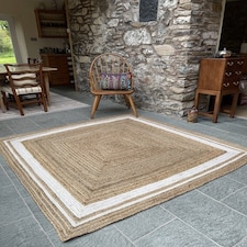 KHIDAKEE Square Border Beige Rug Woven with - Jute - L120 x W120 - Natural Brown
