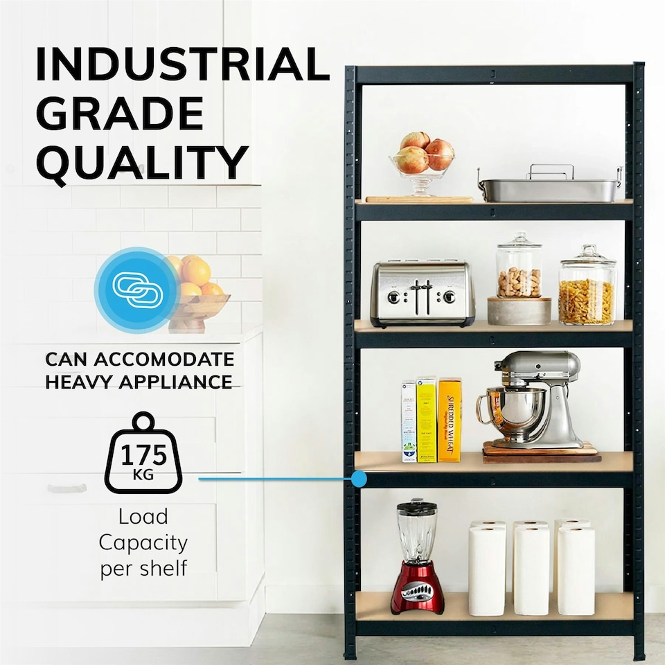 image 1 of Boltless 5 Tier Shelving Racking Heavy Duty Steel Shelf Unit Shed Garage Home Black Black