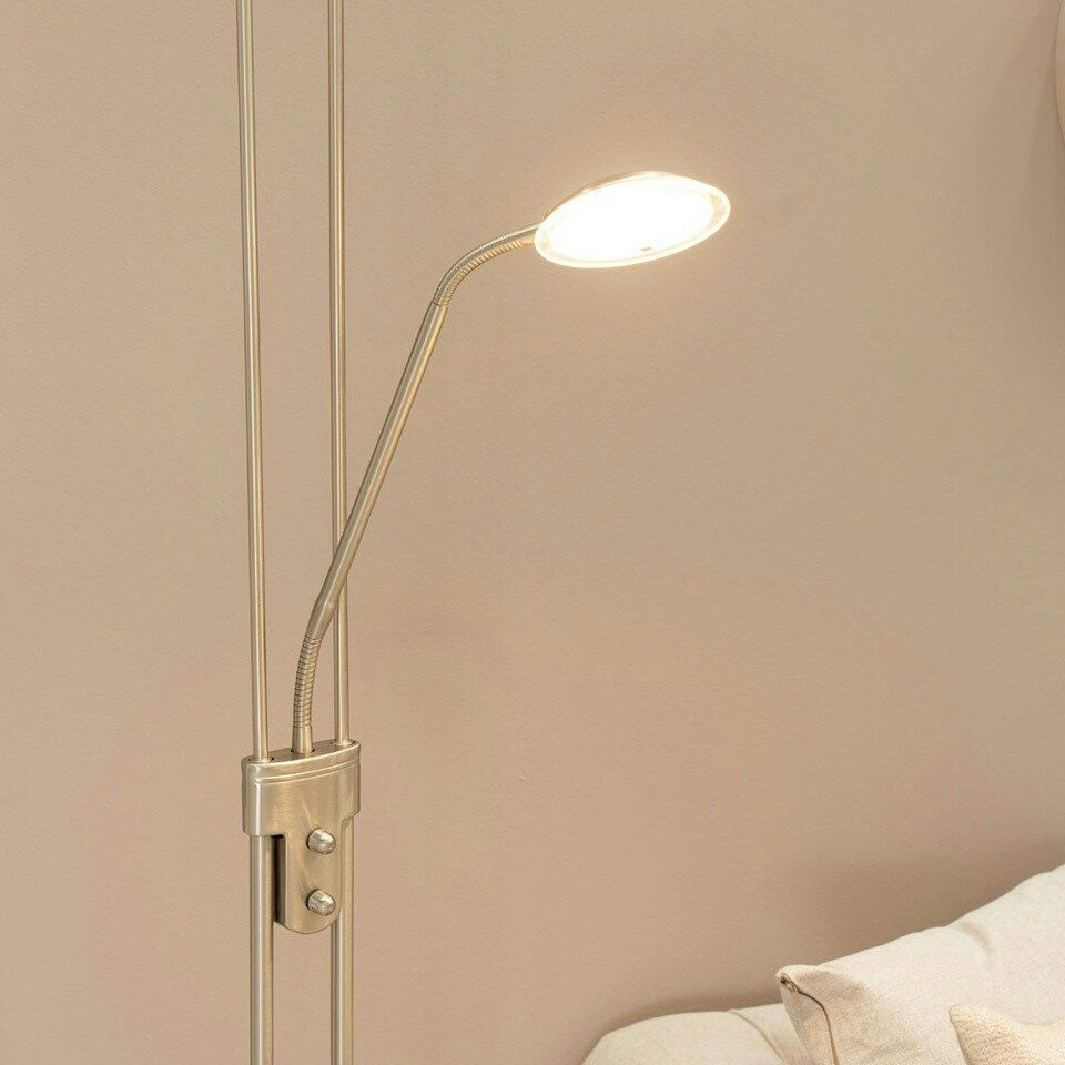 image 1 of ValueLights Beata Brushed Chrome Integrated LED Uplighter Floor Lamp with Task Reading Side Lamp