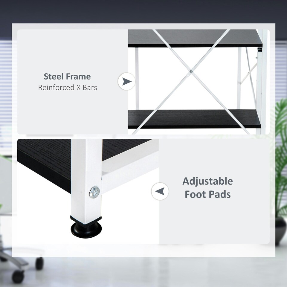 image 1 of HOMCOM Computer Desk Laptop Table w/4-tier Bookshelf Metal Frame Black, White
