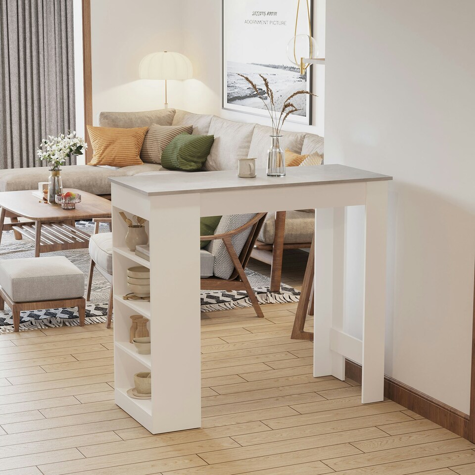 image 1 of HOMCOM Bar Table Coffee Table Kitchen Dining Table with 4-Tier Shelf Natural