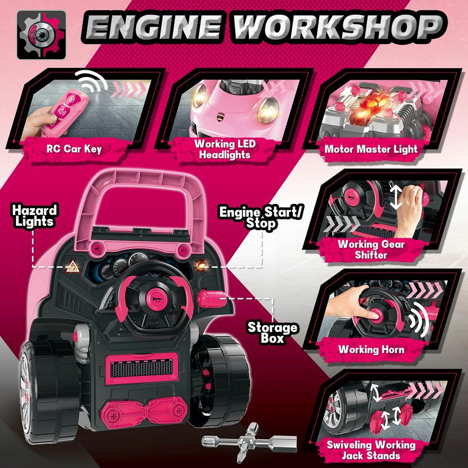 image 1 of Pink Take Apart Building Truck - Realistic Pretend Mechanic Toy for Kids
