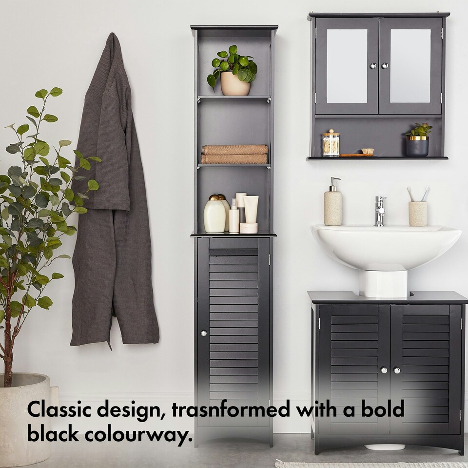 image 1 of VonHaus Shrewsbury Black Tall Bathroom Cabinet Freestanding