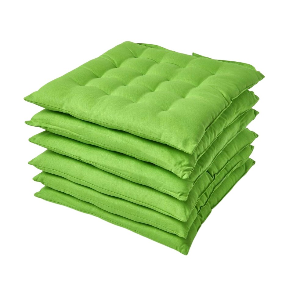 image 1 of Homescapes Set of 6 Seat Pad Cushion Luxury Cotton Indoor Outdoor Garden, 40 x 40cm Lime Green