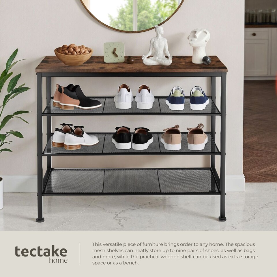 image 1 of Shoe Rack Newport - surface shelf and 3 grid shelves, industrial style | Brown | Industrial wood dark, rustic | 80,50 x 30,50 x 72,50 cm | 1