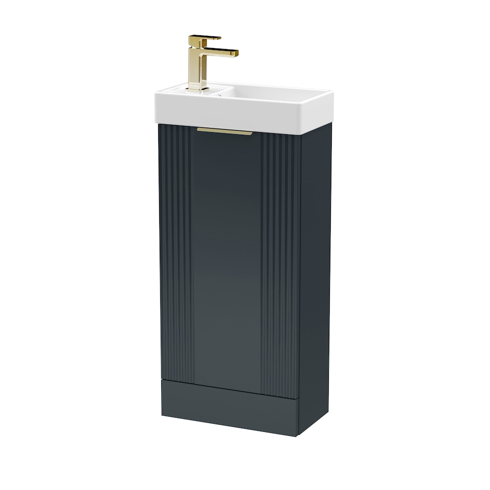 image 1 of Dark Grey 400mm Floor Standing Vanity Unit with Brushed Brass Handle | Grey | Satin Soft Black | 1