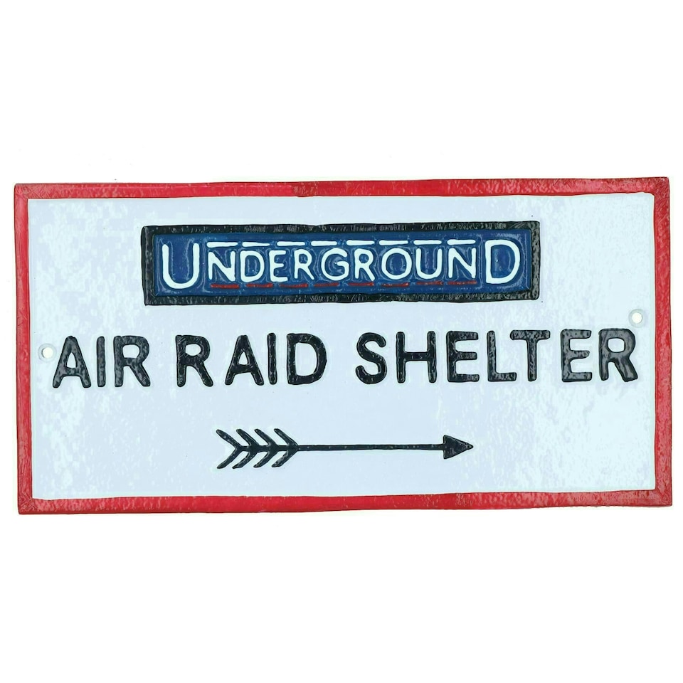 image 1 of Underground Air Raid Shelter Cast Iron Sign Plaque London Wall House Garden