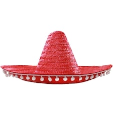 Pack of 3 Red Mexican Sombrero with Pom Pom Edging Red | One Size