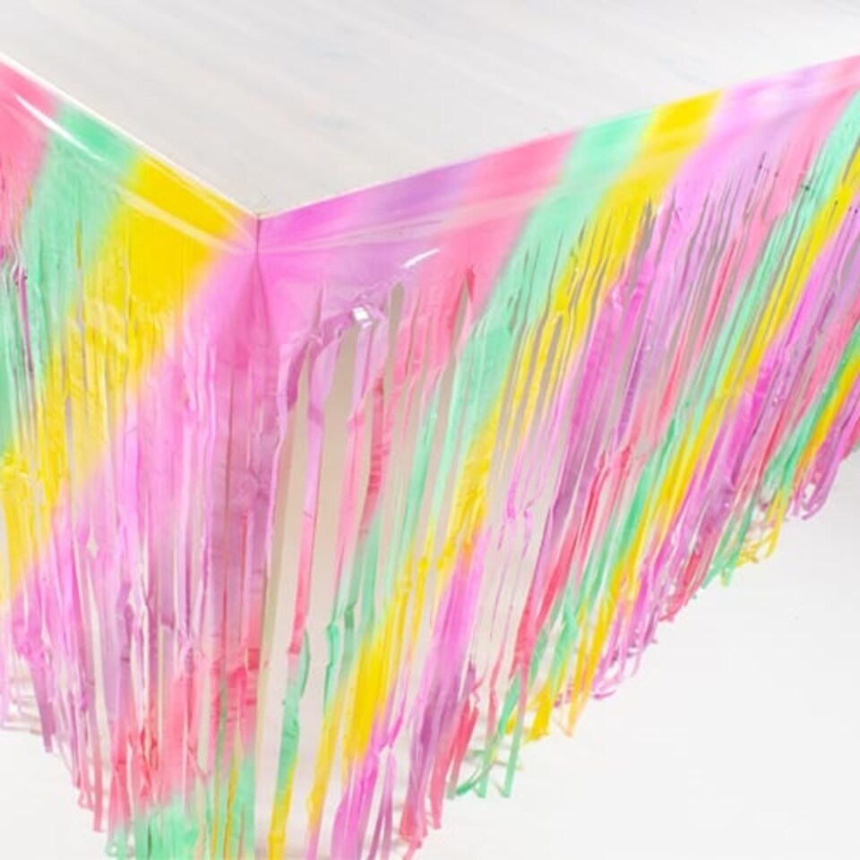 image 1 of Pastel Rainbow Plastic Fringe Table Skirt 160cm x 70cm