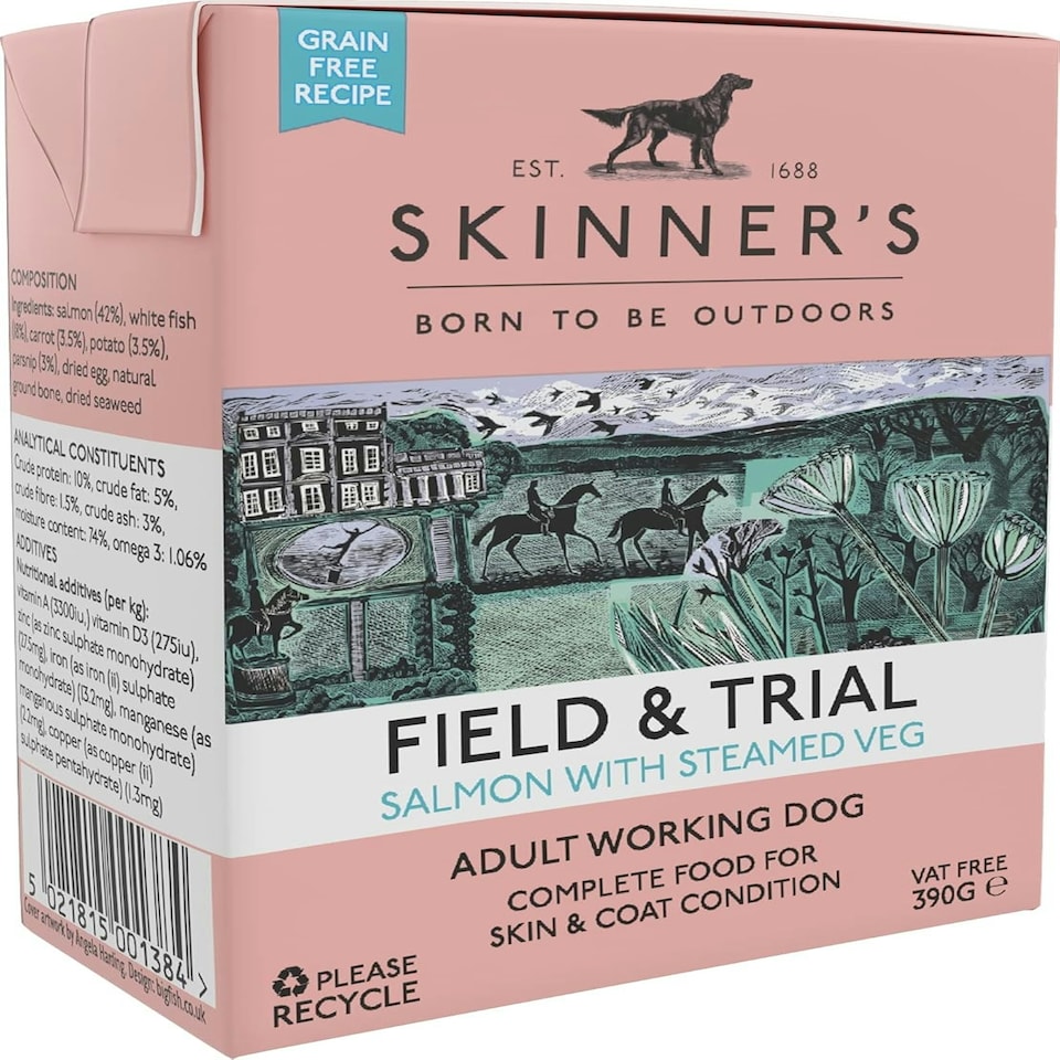 image 1 of Skinner's Field & Trial Salmon & Steamed Veg - Adult Wet Dog Food, Omega 3, 390g (Pack of 18)