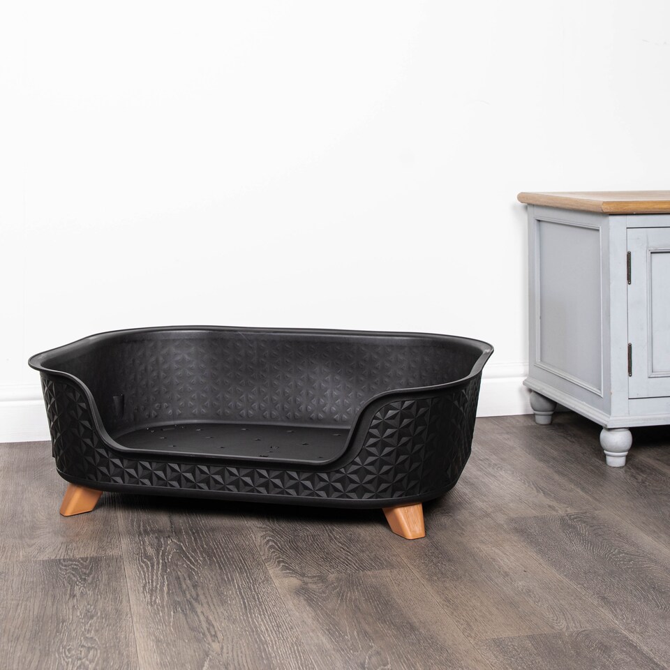image 1 of 77cm x 58cm Black Plastic Raised Pet Basket with Legs