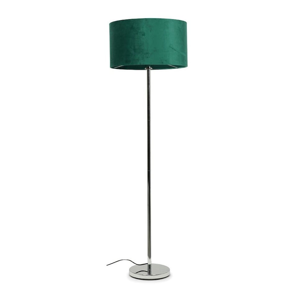 image 1 of ValueLights Charlie Chrome Floor Lamp Green Drum Shade & Bulb Green
