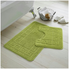 VELVETIO Greek Bath Mat & Pedestal Mat Water Absorbent Non Slip Toilet Rugs Green