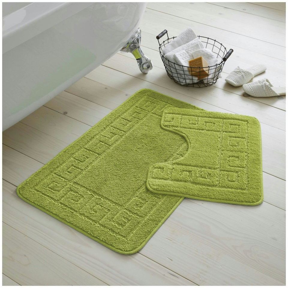 image 1 of VELVETIO Greek Bath Mat & Pedestal Mat Water Absorbent Non Slip Toilet Rugs Green
