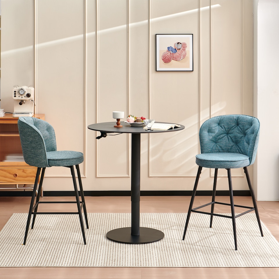 image 1 of SONARA Set of 2 Blended Woven Fabric Counter Height Bar Stools with Backrest | Blue