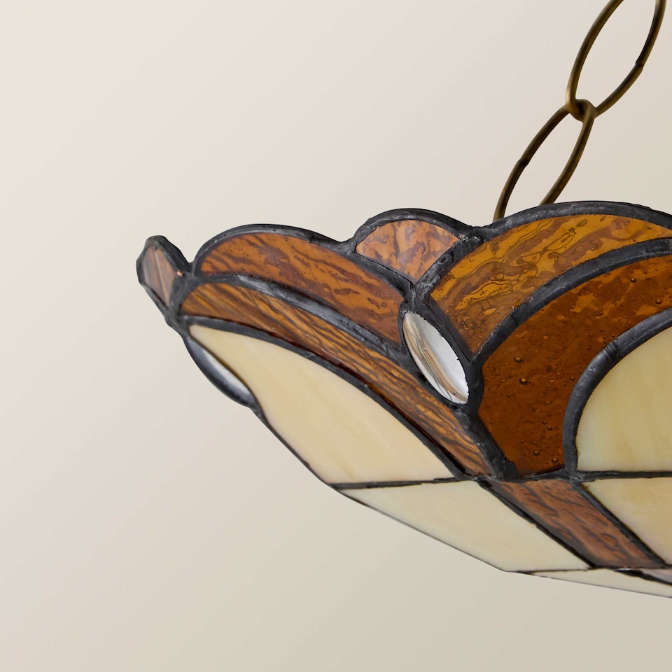 image 1 of ValueLights Tiffany Amber Jewelled Glass Uplighter Lamp Shade | Multi