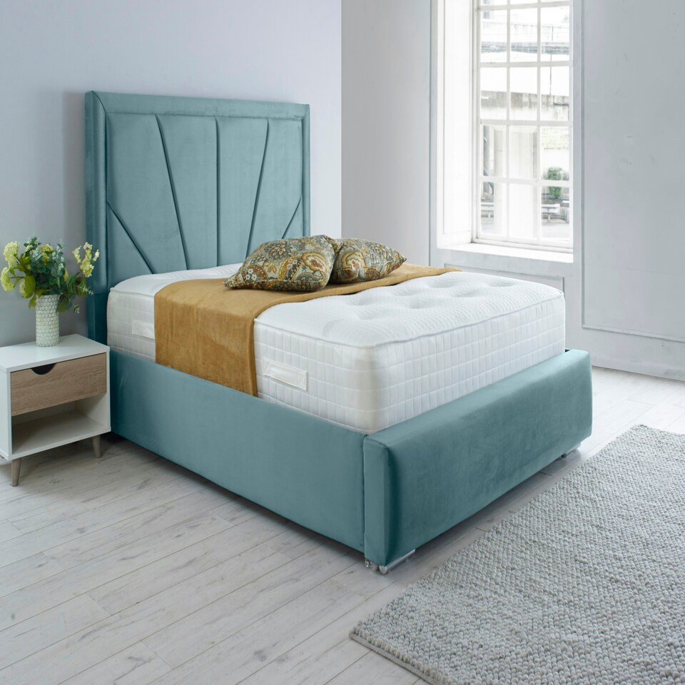 Itala Plush Double Bed Frame - Duck Egg