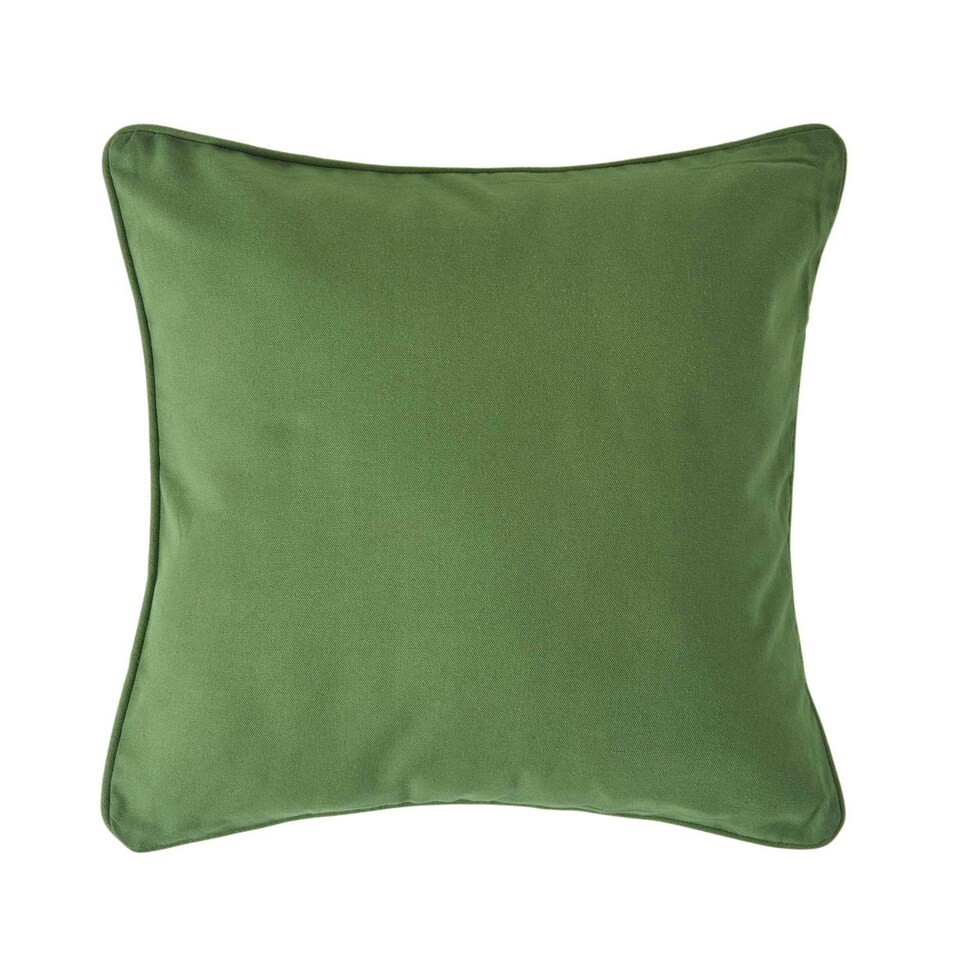 image 1 of Homescapes Cotton Plain Olive Green Cushion Cover - 60 x 60 cm Green