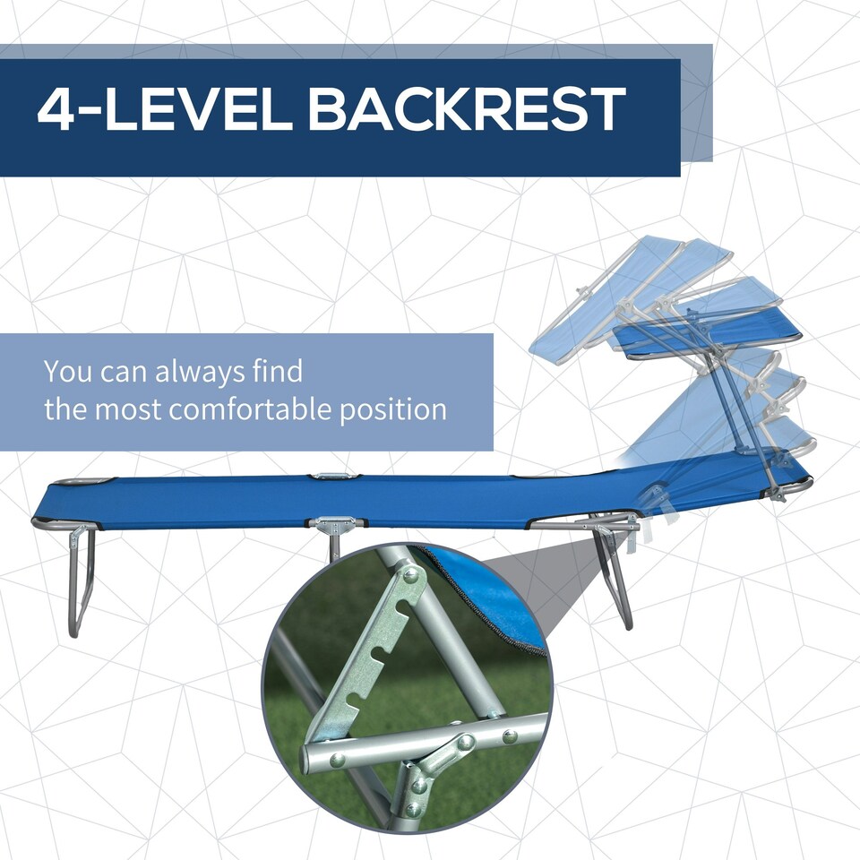 image 1 of Outsunny Folding Sun Lounger Set of 2 w/ Sunshade Adjustable Backrest Blue